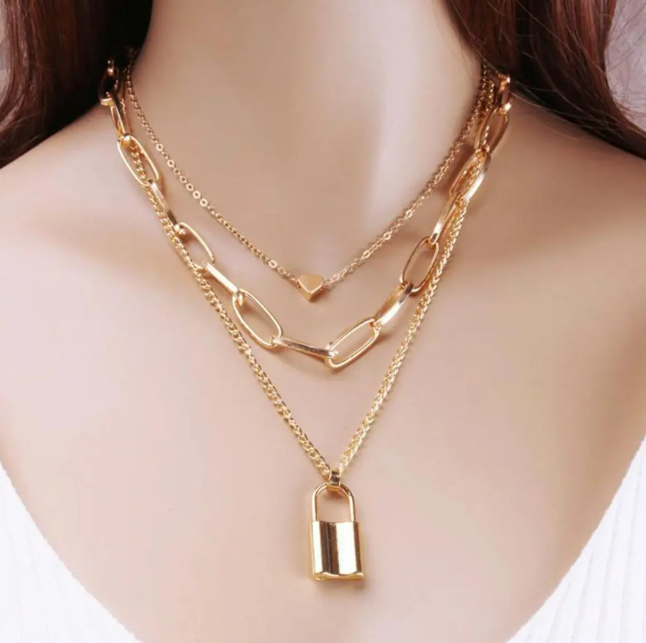 Trendy Love Lock Pendant Necklace for Girls Simple Stylish New Collection - Female Multi-Layer Lock Type Love Necklaces Gift for Women