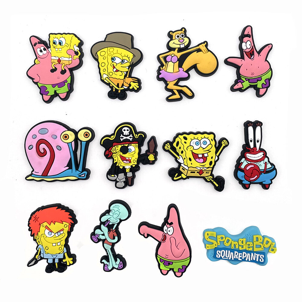 Spongebob Croc Charms for Boys Kids Spongebob Shoe Charms for Croc Charms Pack PVC Croc Pins Designer Croc Charms Anime Shoe Decoration Charms Bracele Wristband Bag Accessories Party Gift