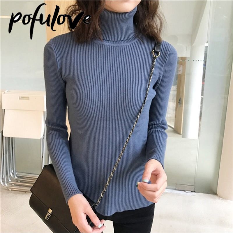 Turtleneck Sweater Women's Slim Pullover Top Black Knit Sweater Basic Knitwear Solid Color Jumper Sweater Autumn and Winter. 
