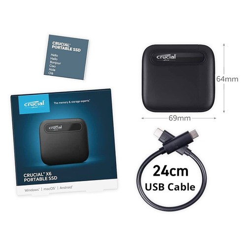 Crucial X6 1TB Portable SSD 800Mbps for PC and Mac USB 3.2 Type-C External SSD. 