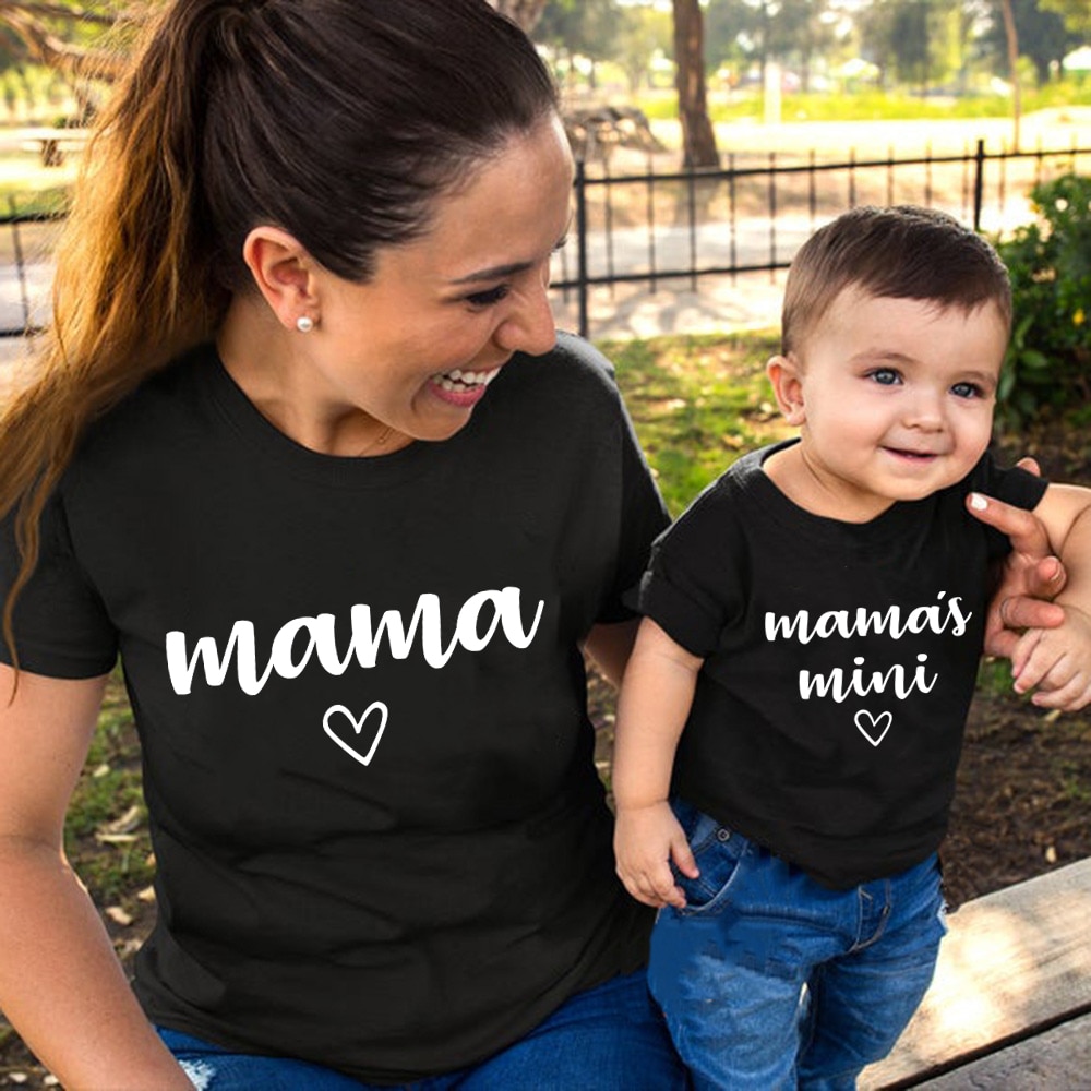 Summer Family Matching Outfits Mama and Mama's Mini Tshirt Mother Daughter Mum T-Shirt Tops Toddler Baby Kids Girls Clothes. 