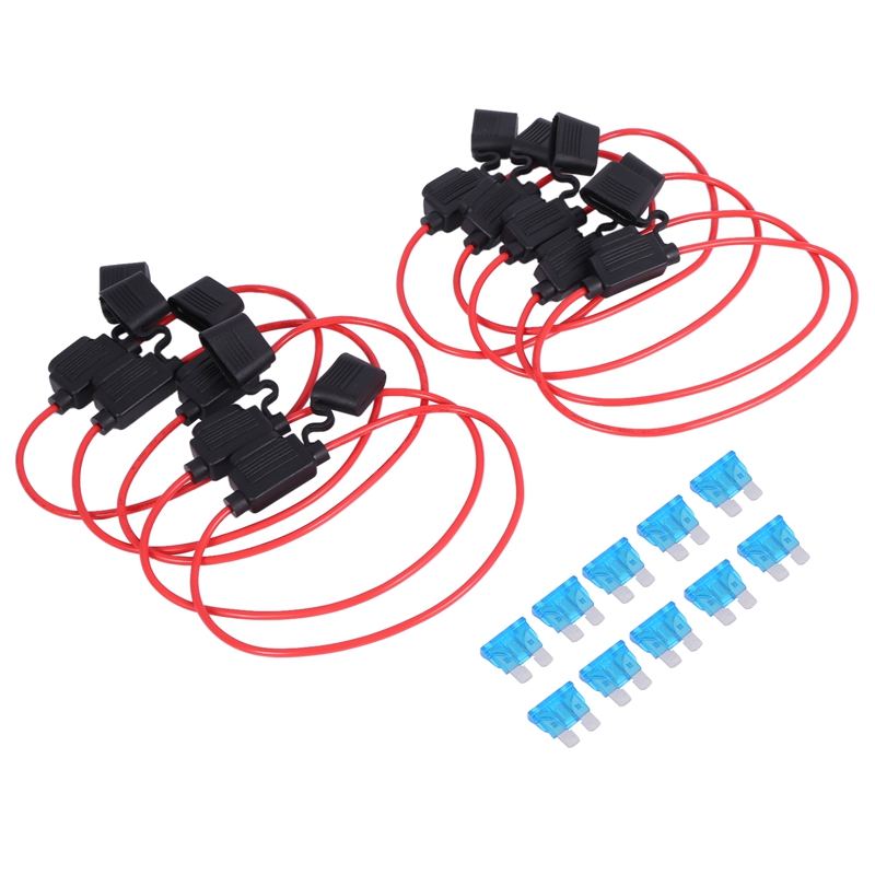 Inline Fuse Holder ATC/ATO Add-a-circuit Car Fuse Holder 10 Pack Fuse TAP Adapter 16 Gauge 20AMP Blade Automotive Fuse Holder Waterproof Wire with 10 pcs 15 AMP Standard Fuses. 