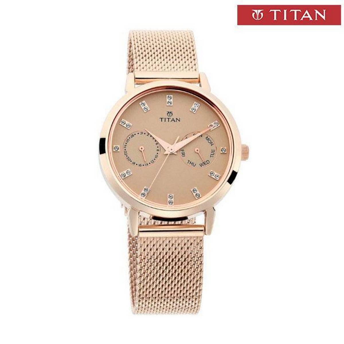 titan rose gold ladies watch