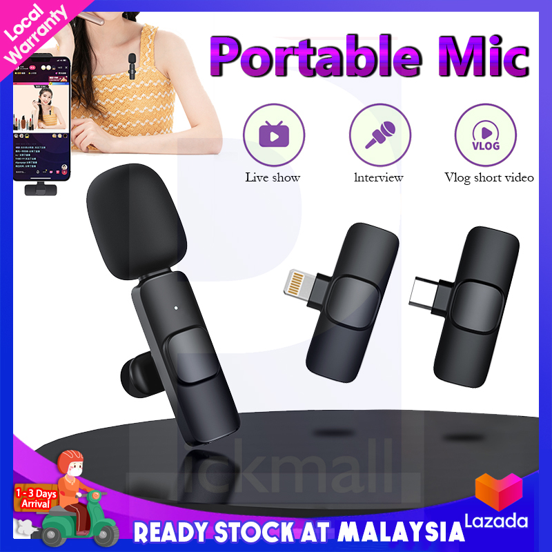 Wireless Microphone Lavalier Microphone Portable Audio Video Recording Mic For Vlogging Portable Live Lapel Mini Mic Android Phone 麦克风手机直播
