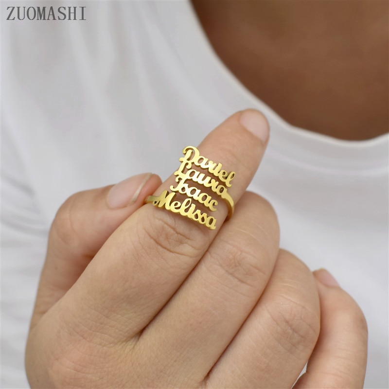 Personalized Multiple Name Ring Family Name Ring Custom Stackable Name Jewelry Three Four Names New Mom Gift For Women. 