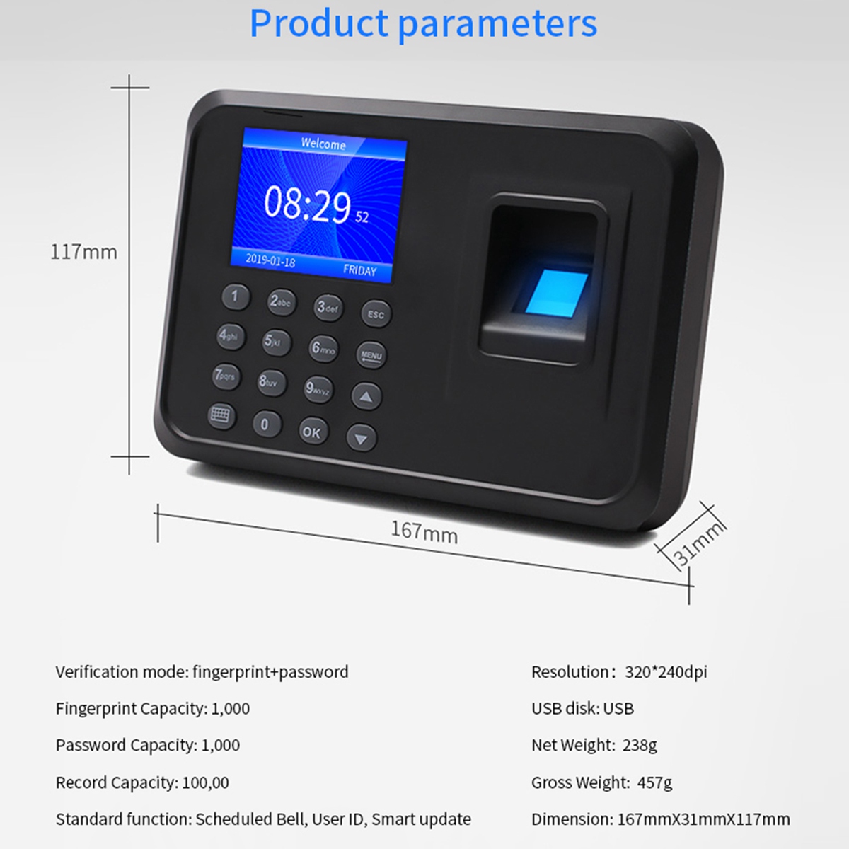 F01 Time and Attendance Machine Fingerprint Punch Card Machine Time Attendance Machine Attendance Speed 1 Sec/Time. 
