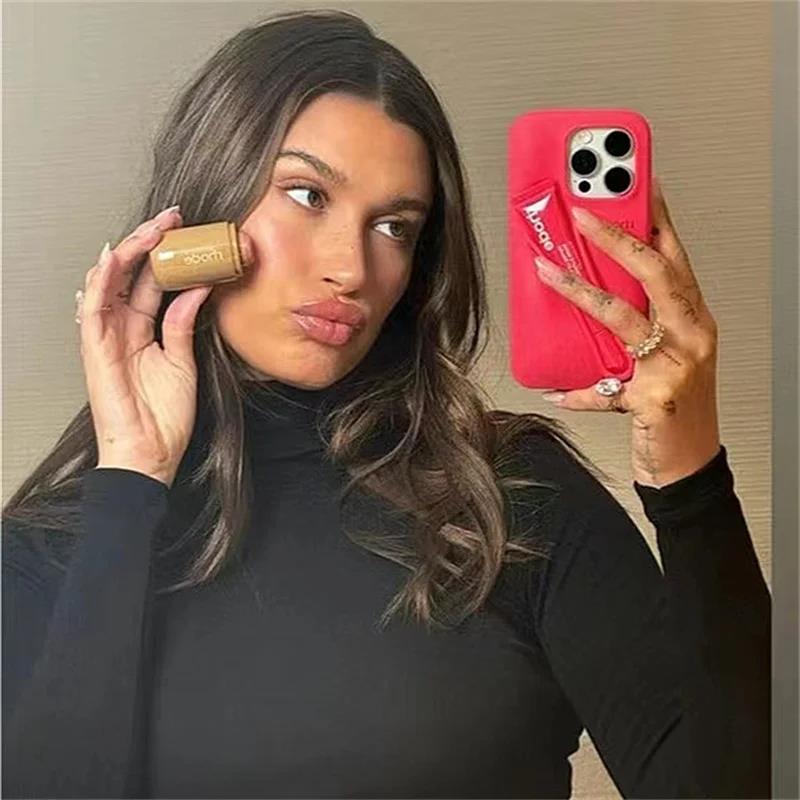 Minimalist Solid Color Rhode Soft Silicone Case For iPhone 15 14 PIus 11 13 12 Pro Max Can Be Installed With Lipstick Back Cover. 