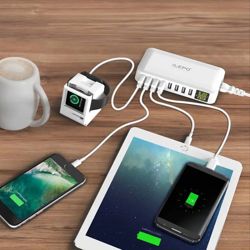 ILEPO 60W 8 Port USB Fast Charger QC3.0 HUB Smart Quick Charge LED Display Multi USB Charging Station Mobile Phone Desktop Home. 