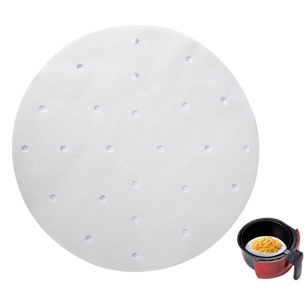 100pcs Air Fryer Liners, 9inch Bamboo Steamer Liners, Premium Perforated Parchment Steaming Papers, Non-stick Steamer Mat, Perfect for 5.3 & 5.8 QT Air Fryers/Baking/Cooking