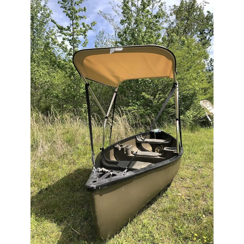Beige Canoe/Kayak Sun Shade/Canopy Bimini Top - Perfect Umbrella for Kayaking, Canoeing, Fishing Awning to Block UV. 