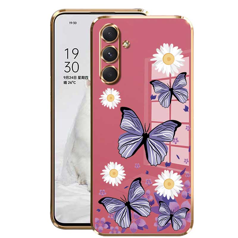 Samsung Galaxy M54 M14 5G M52 M23 M53 M33 5G M13 M31 Little Daisy Luxury Butterfly Flower Casing Square Edges Plating Back TPU Soft Case with Lanyard Cover. 
