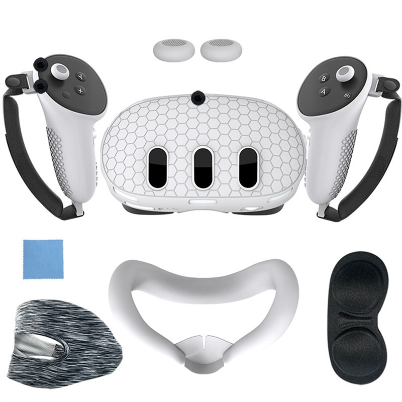 Protective Lens Cover for Quest 3 Replacement Leak-Proof Nose Pads VR Accessories 7-Piece Silicone Protective Case White