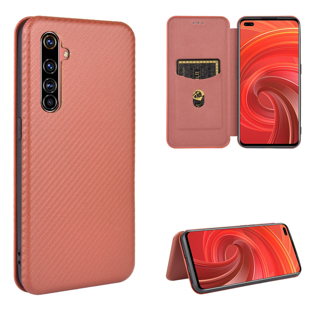 lthmy for Realme X50 Pro / Realme X50 Pro 5G Carbon Fiber Magnetic Closure with Card Slot Flip Case Cover