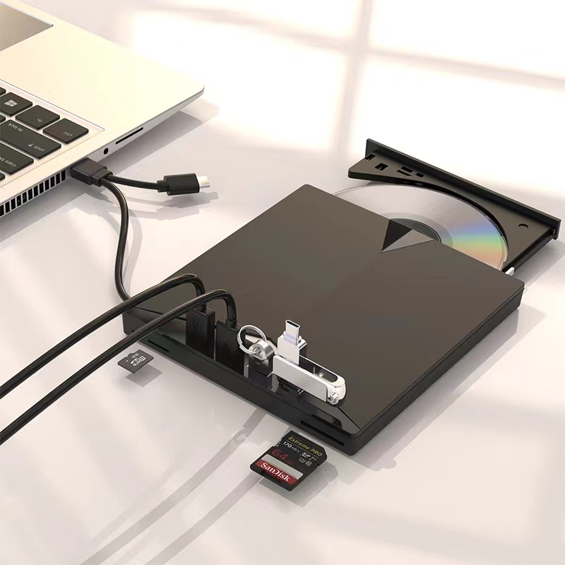 External DVD Drive for Laptop USB 3.0 Type-C Portable CD/DVD Optical Drive Player Writer CD Burner with 2 USB 3.0 Ports, Type C Port SD Card Reader for Laptop PC MacBook Mac Windows Linux OS. 