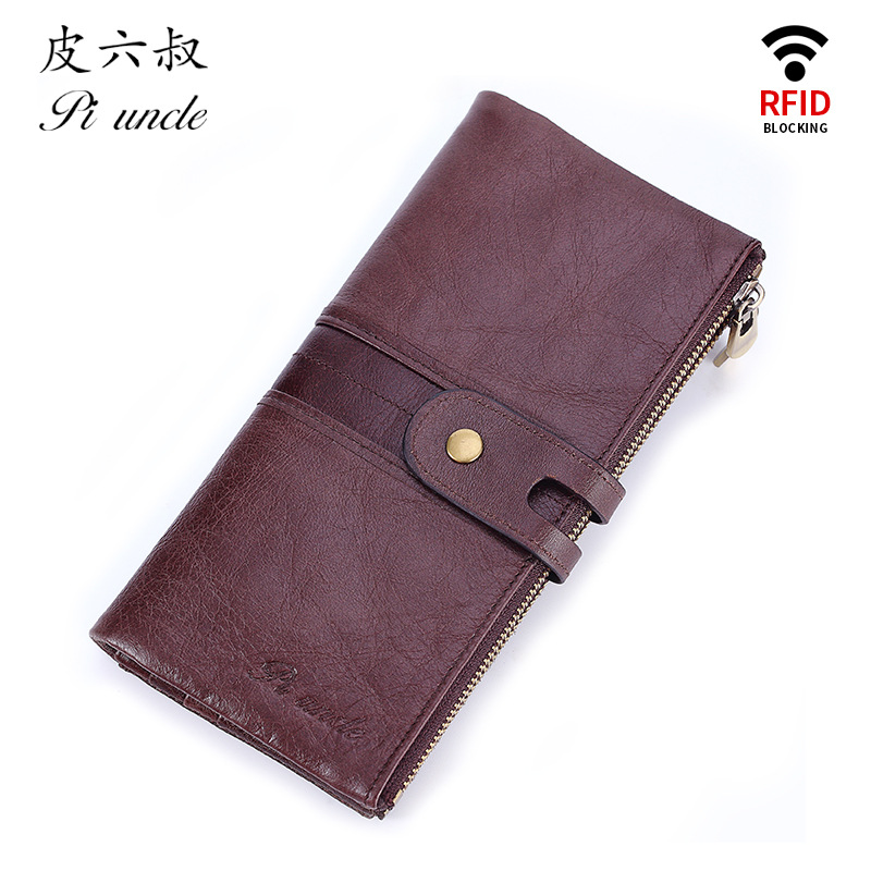 PI UNCLE cross-border exclusive genuine leather men's wallet, first layer cowhide clutch, multi-functional wallet. 