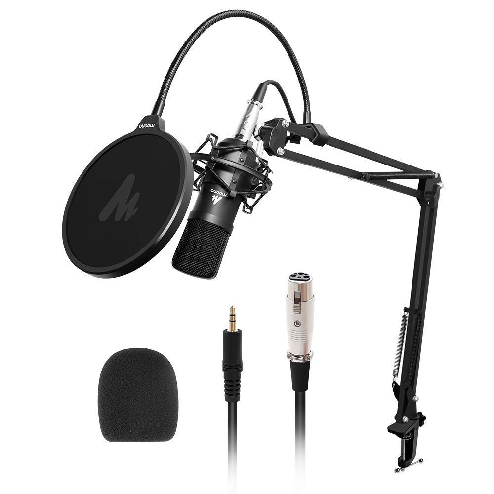 Maono AU-A03 Condenser Microphone Kit Podcast Mic with Boom Arm Microphone Stand (Black). 