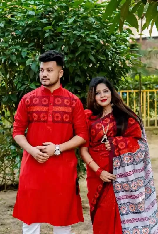 Dhupiyan Silk Sharee and Cotton Panjabi For Combo Couple Dress