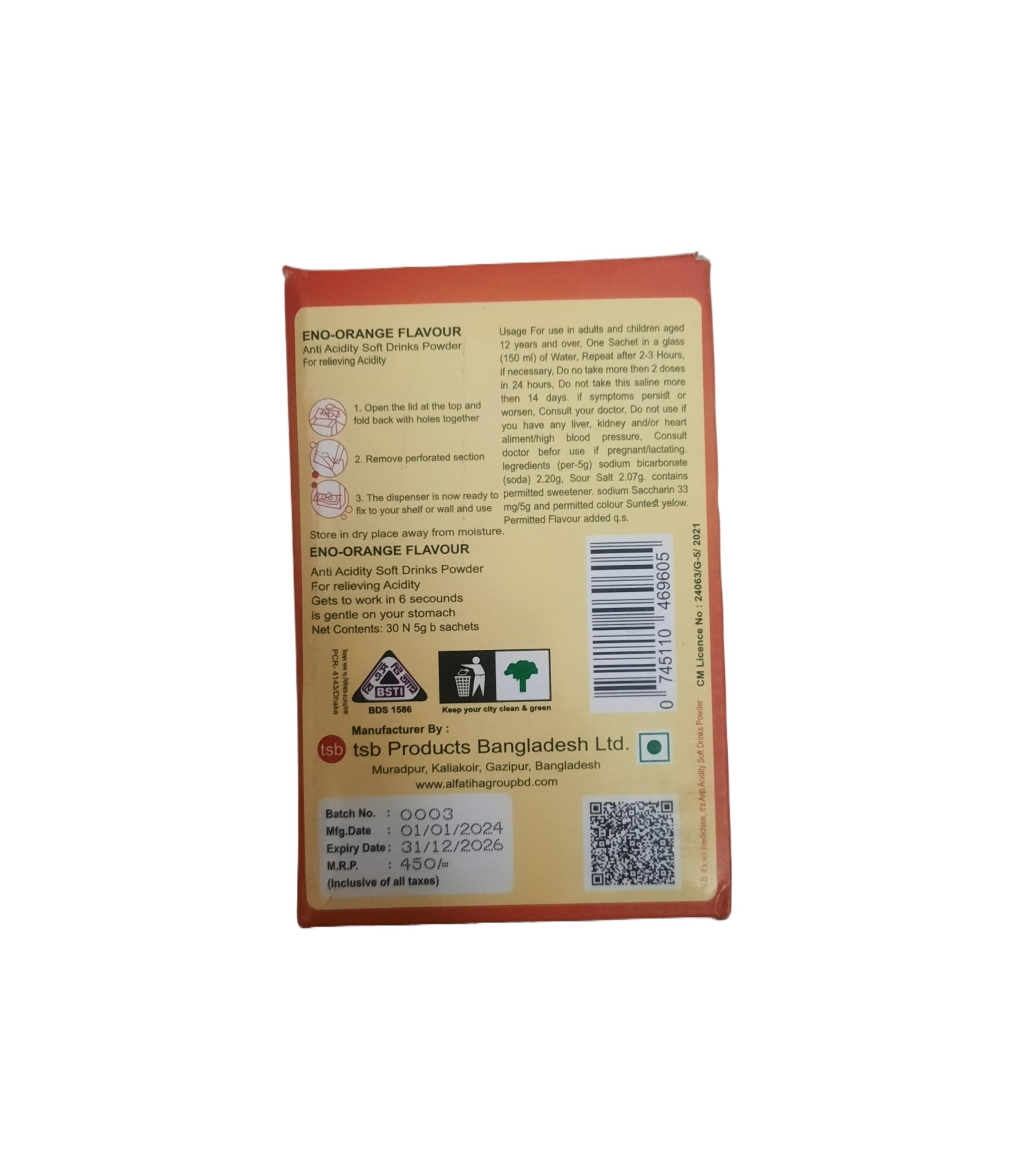 ENO 1 Box Anti Acidity Soft Drinks Powder. 