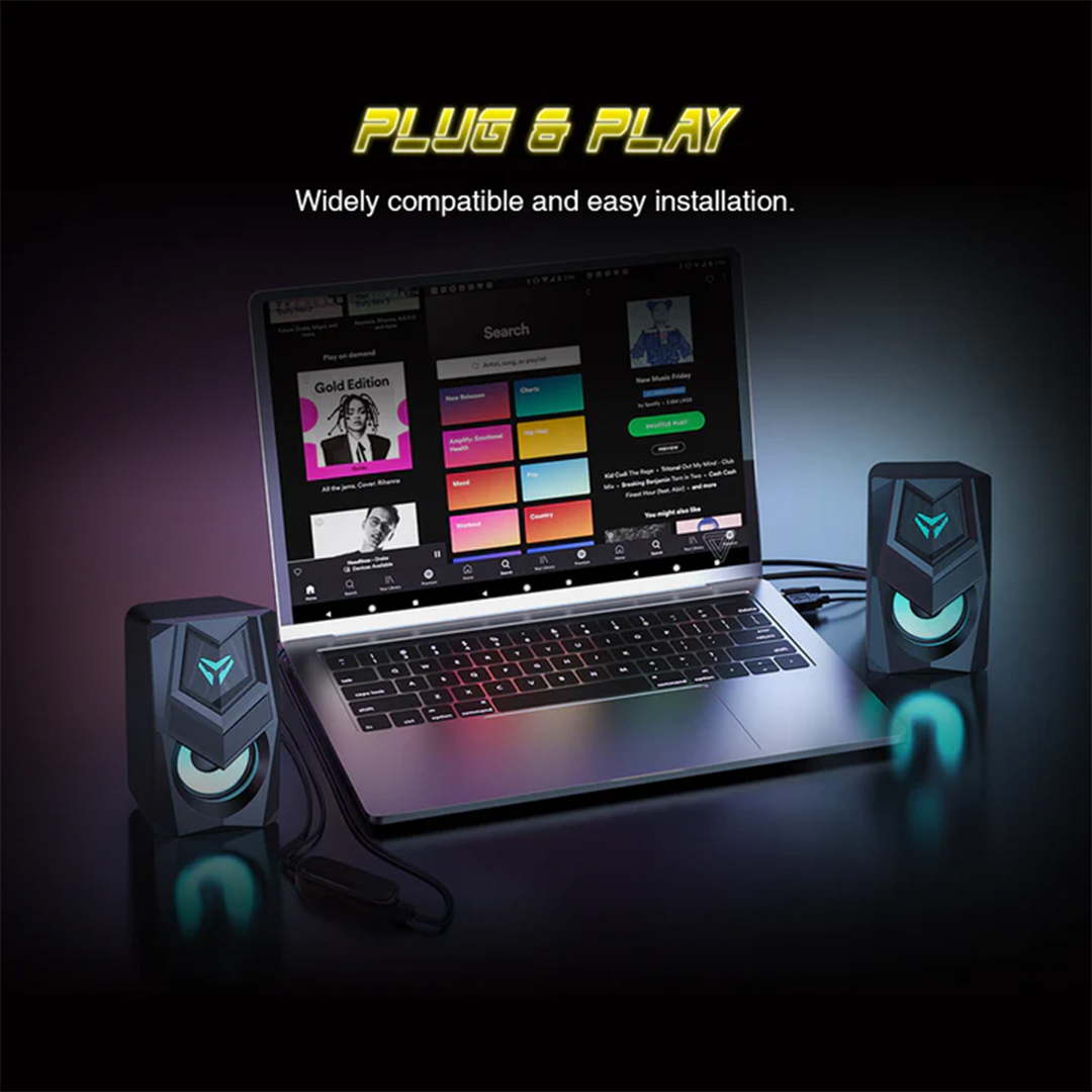 Micropack GS-02 Wired Rainbow 3.5mm and USB Gaming RGB Speakers. 
