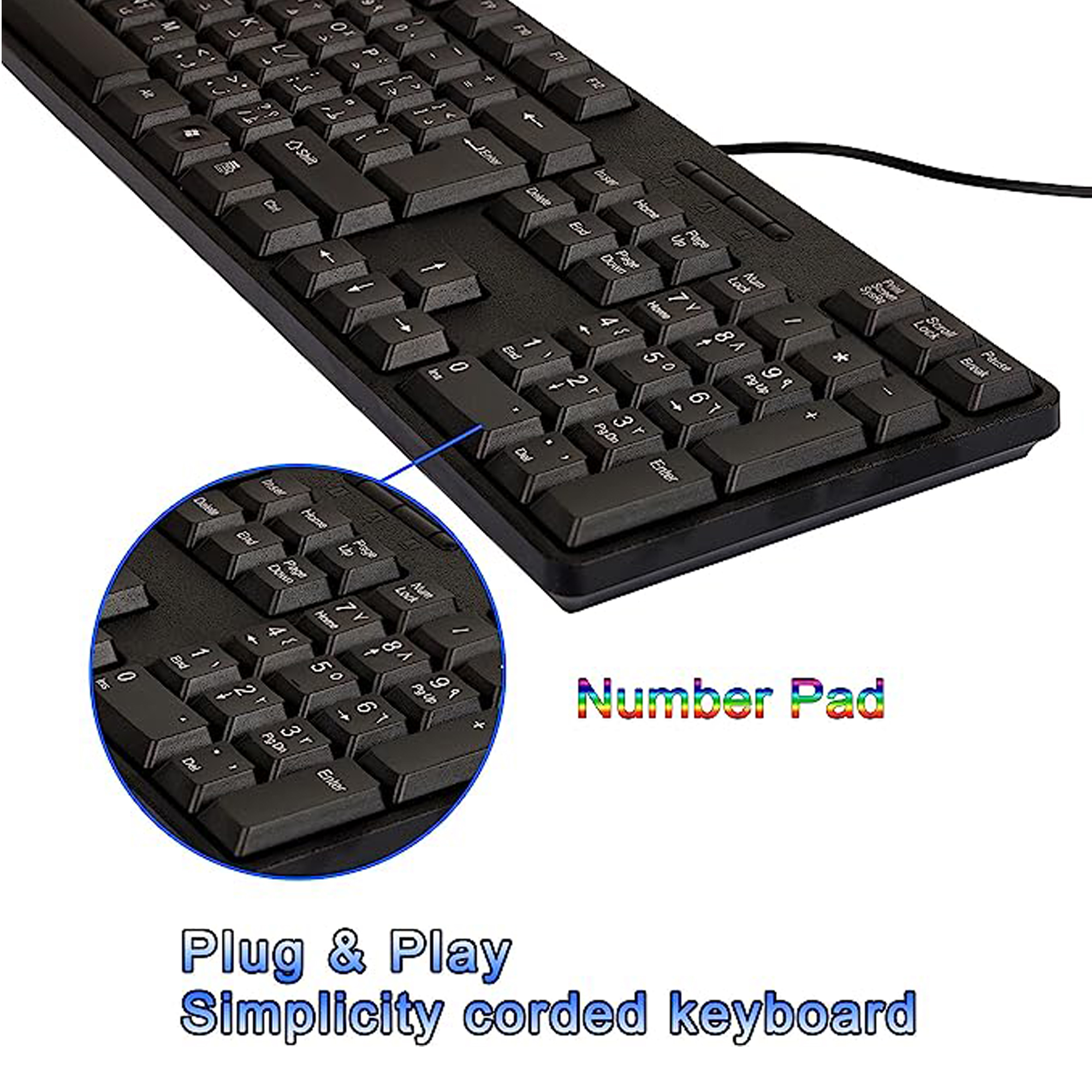 USB Wired Keyboard with Full Range of 107 Keys, USB Plug and Play For PC. 