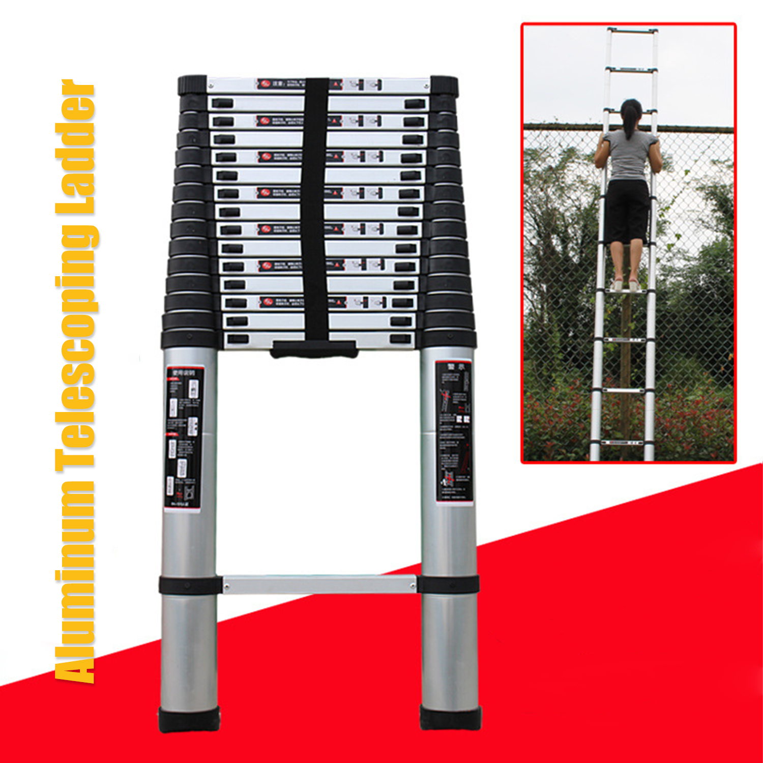 2m(7 Steps) Telescoping Ladder Extension Telescopic Ladders Portable Expandable Retractable Foldable Aluminum Ladder with One Button Collapsible Folding 330 Pound Capacity. 