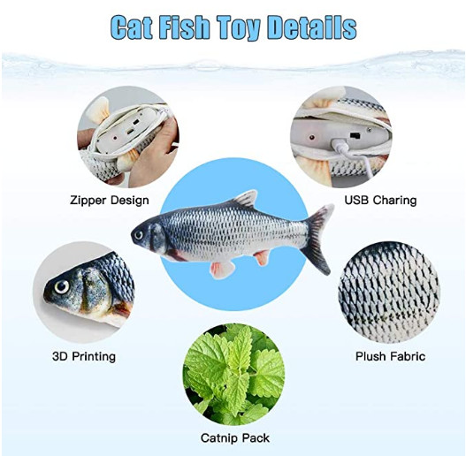 TOOGE 2 Pack 11" Electric Moving Fish Cat Toy Realistic Interactive Flopping Fish Cat Kicker Catnip Toys for Indoor Cats Pets Kitten. 