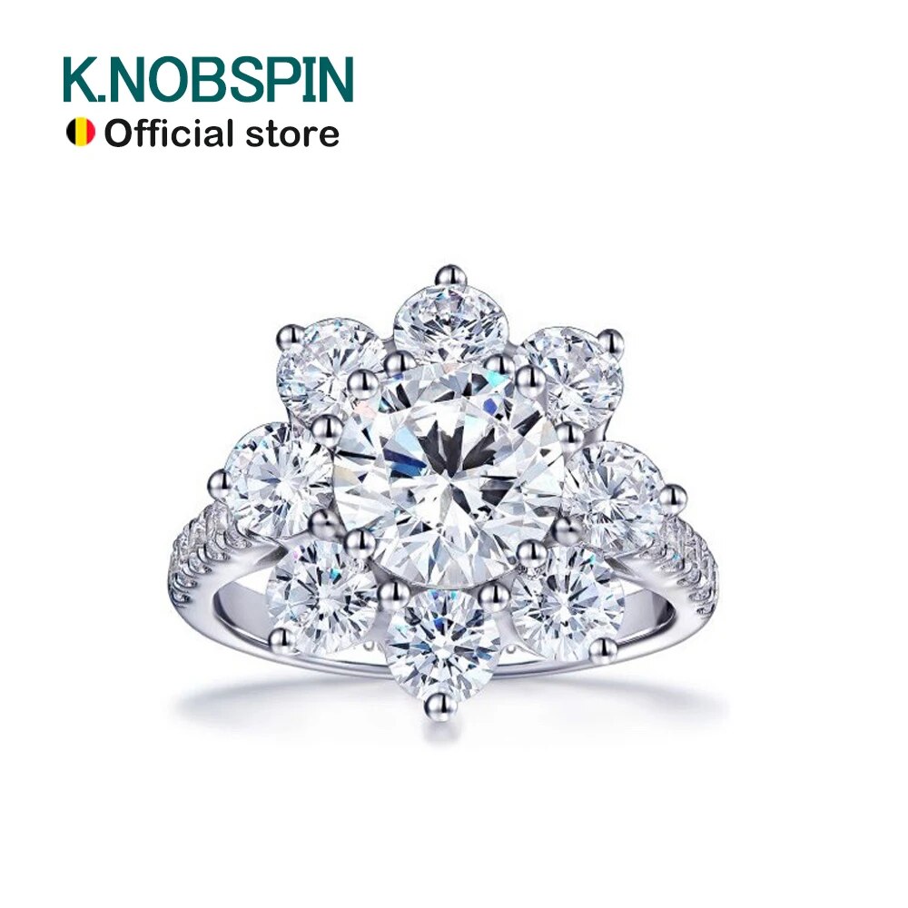KNOBSPIN D VVS1 Moissnaite Diamond Rings for Women s925 Sterling Sliver Plated 18k white gold Wedding Band Fine Jewelry with GRA