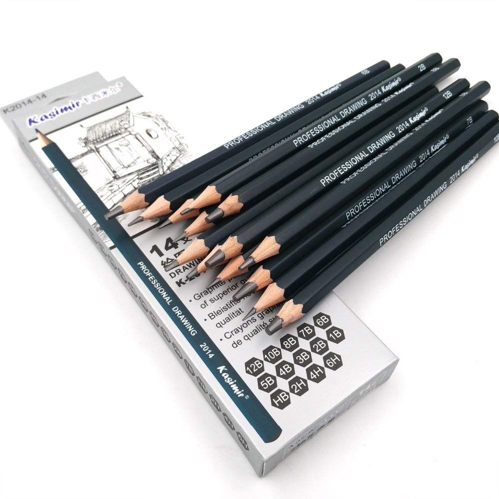 Kasimir Drawing Pencils 14pcs/set 12B, 10B, 8B, 7B, 6B, 5B, 4B, 3B, 2B, B, HB, 2H, 4H, 6H Graphite Sketching Pencils Professional Sketch Pencils Set for Drawing. 