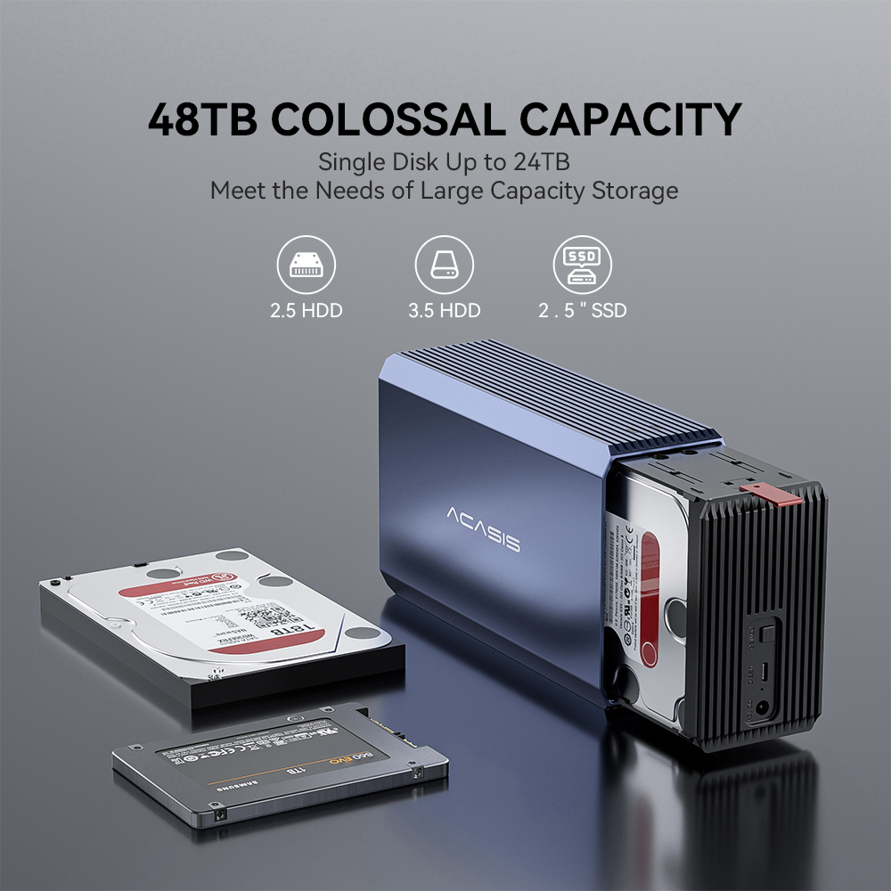 ACASIS 2.5/3.5 Dual Bay SATA To USB 3.0 HDD Enclosure Array Desktop Mobile Hard Disk Box RAID Cabinet USB 3.0 Sata Interface Dual Disc External 36TB for Windows Mac OS. 