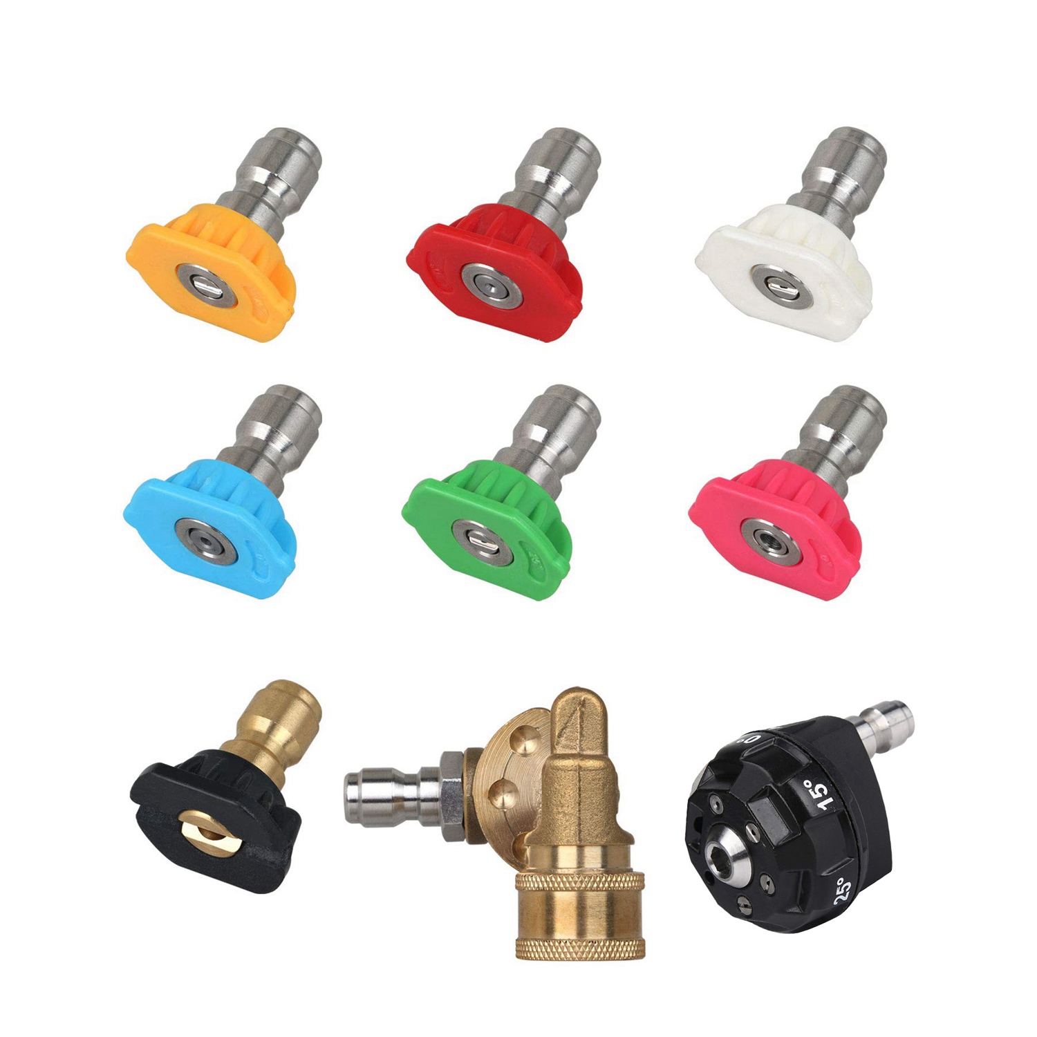 1 set Universal Power Pressure Washer Spray Nozzle Tips and Quick Connect Pivot Adapter Coupler & 1pcs Pressure Washer 6-In-1 Spray Nozzle Tip, 1/4In Quick Connector Max 4000 Psi. 