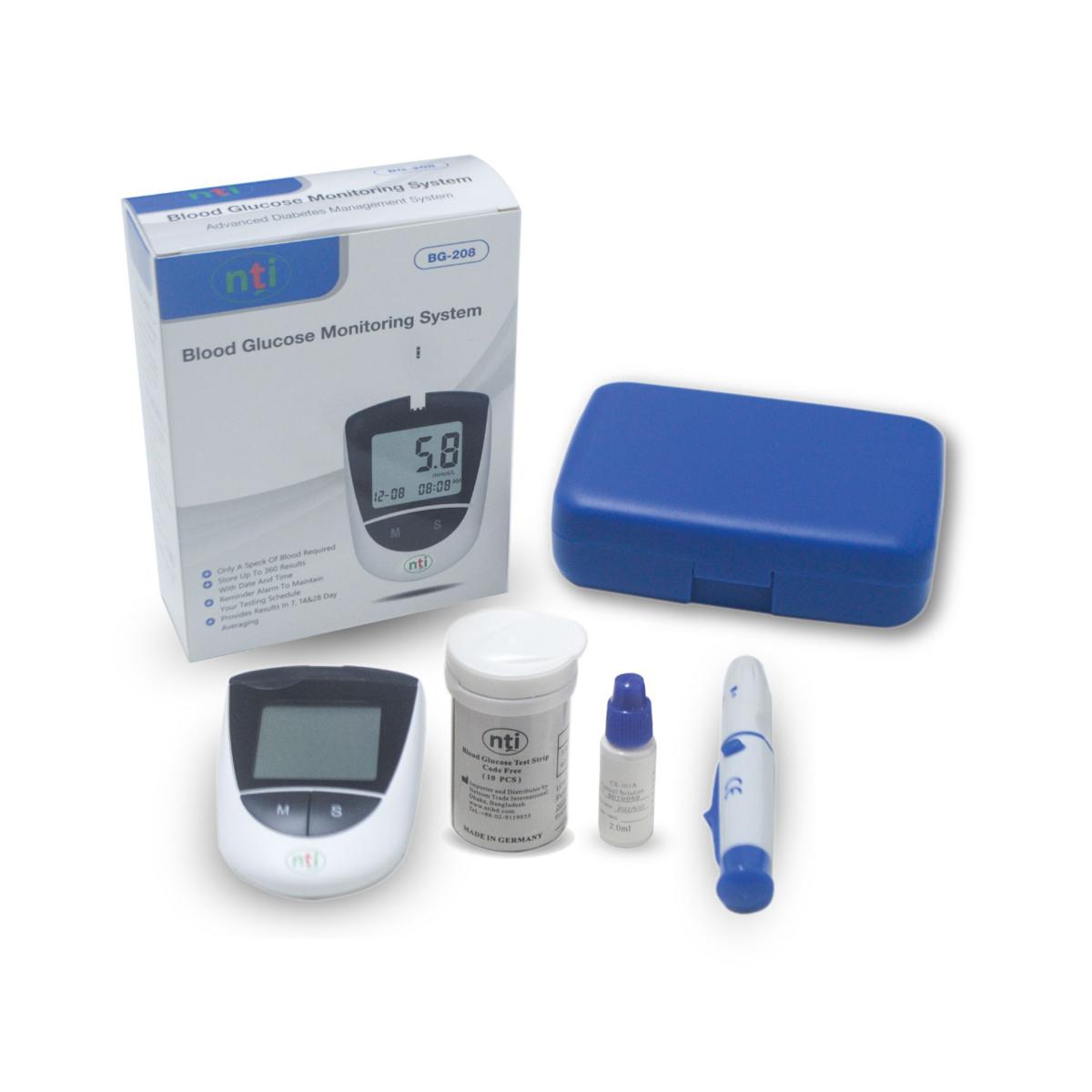 Germany Diabetes Test Machine NTI BGM-208/BGM-202 Glucometer Blood Glucose Test Kit Meter  Monitoring System