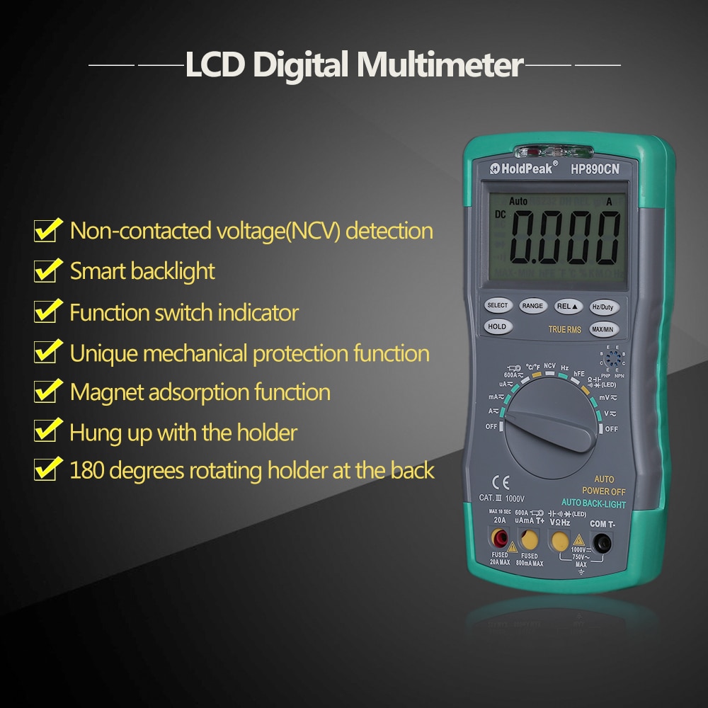 HoldPeak HP-890CN Digital Multimeter DMM with NCV Detector DC Voltage Current Meter Resistance Capaticance Tature Tester. 