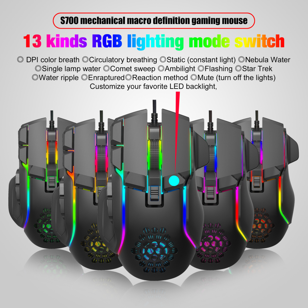 1 pair 10-key Wired Mouse Macro Programming 13 RGB Lighting Modes 6-speed 12800dpi Gaming Mouse with Portability. 