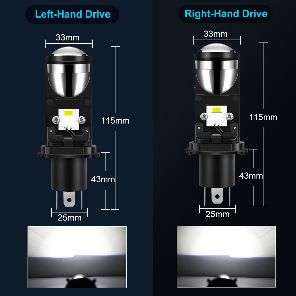 H4 LED Projector Mini Lens Auto H4 LED Headlight Bulbs Kit Conversion Kit Hi/Lo Beam RHD LHD 6000K Super Bright Car Light Lamp-Left-Hand Drive. 