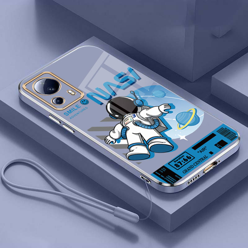 Xiaomi 13 12 Pro 13 12 Lite Xiaomi 12T 11T Pro Xiaomi 11 Lite 5G NE Smile Astronaut NASA Pattern Case Full Camera Cover Glossy Square Edge Shockproof Casing. 