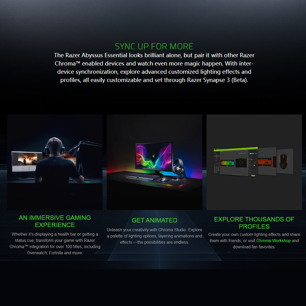 Razer Abyssus Essential Optical Gaming Mouse w/True 7200 DPI Optical Sensor/3 Hyperesponse Buttons Powered by Razer Chroma Ambidextrous Ergonomic Wired Computer Mice for Windows PC Gamers. 