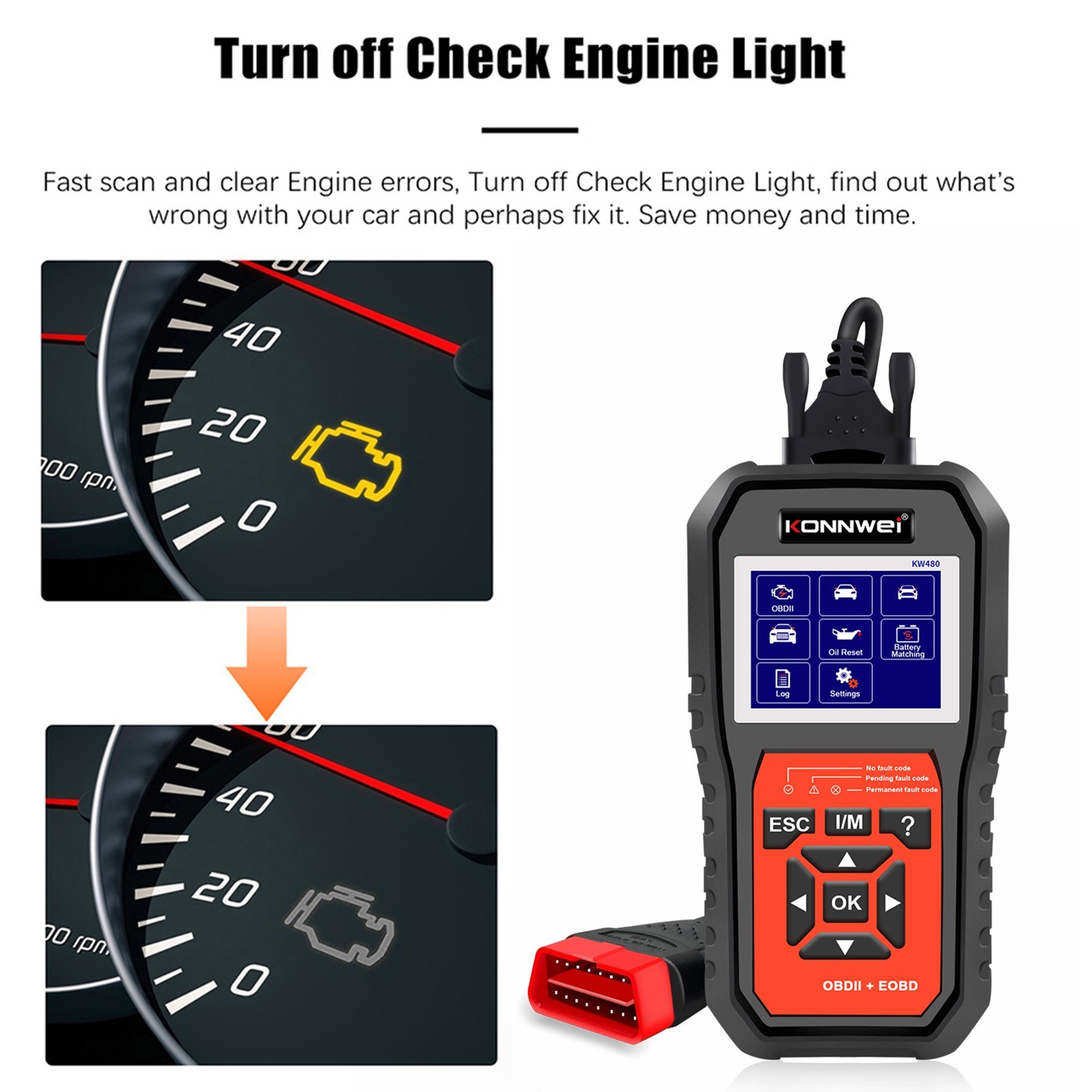KONNWEI KW480 All System OBDⅡ Scanner Diagnostic Tool(Only Supports English). 