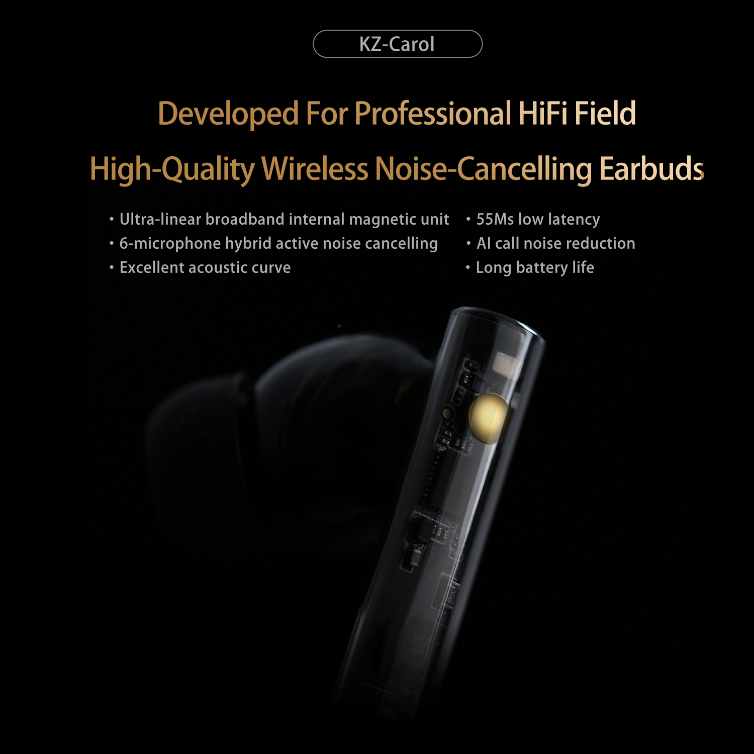 KZ Carol ANC True Wireless Earphone 55dB Active Noise Canceling TWS Headphone 6 Mics AI HD Call Bluetooth 5.3 HiFi in-Ear Earbud. 