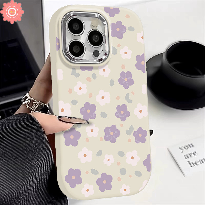 Cartoon Romance Flower Luxury Metal Lens Case For Realme C67 C53 C55 C21Y C12 C15 C11 C25 C55 C51 C25s C20 C25Y C30 Note 50 C20A 5s 6i 5i 8i 5Narzo N53 Retro Fresh Floral Case