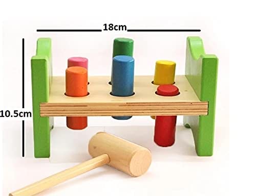 Wooden Hammer and Peg Toy Pounding Bench Hammering Block Punch Drop Instruments with Mallet for Early Educational of Toddlers Kids- Multi Color. 