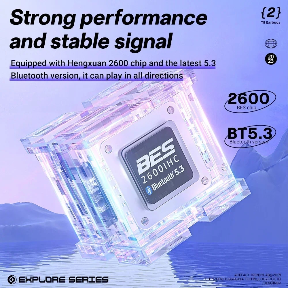 Wireless earphone Bluetooth earbuds Transparent Digital Display TWS Mecha Style For Acefast T8 Sports Headphones. 