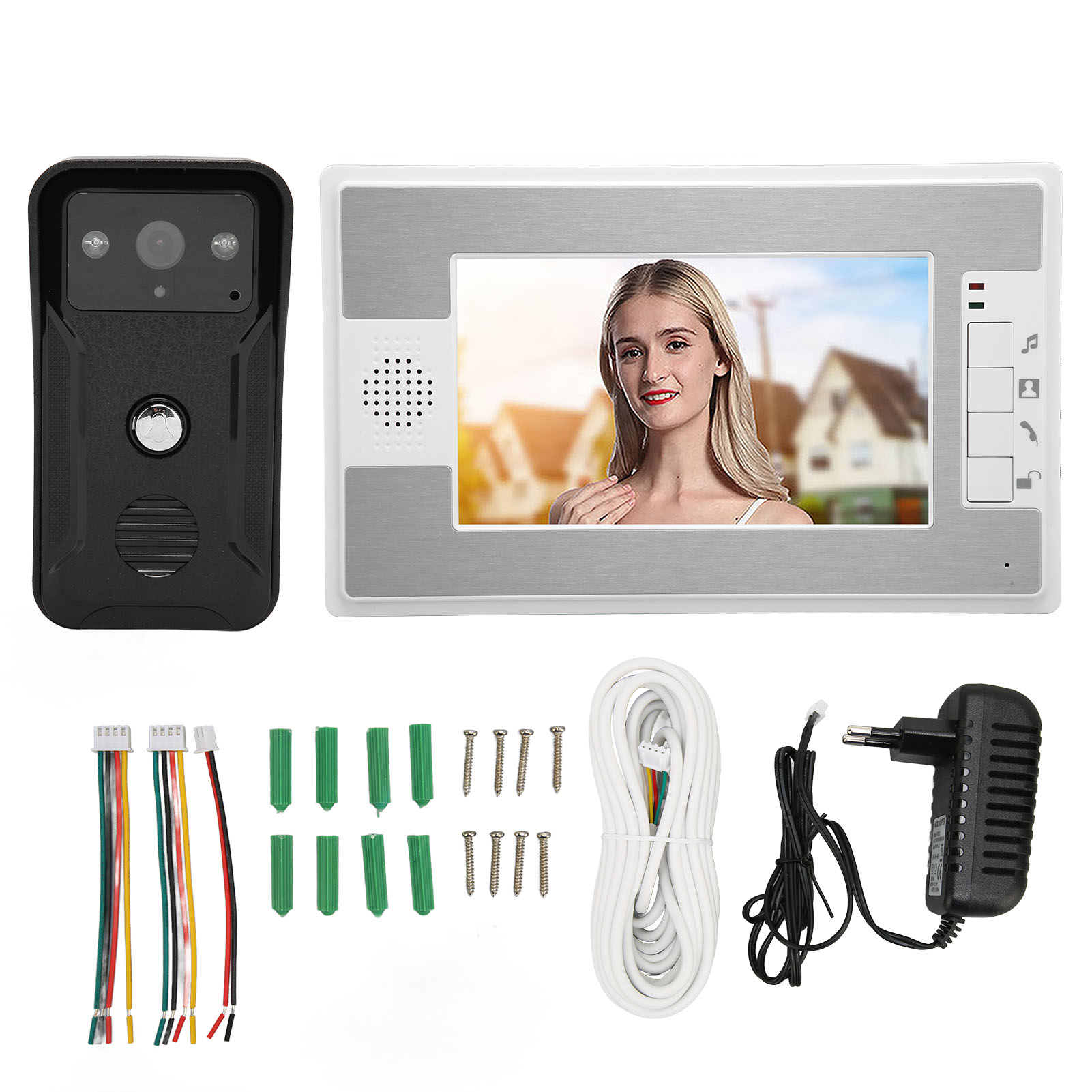 Video Door Phone Doorbell 7 Inch Color TFT LCD Night Vision Video Intercom Monitor for Home Security 100‑240V EU Plug. 