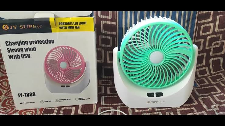 JY Super lithium rechargeable mini table fan with LED light JY-1880 - JY-1880. 