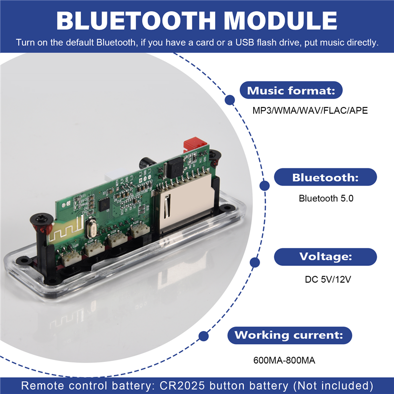 Dc 5V/12V Bluetooth 5.0 Audio Decoder Board Audio Module Usb (Black). 