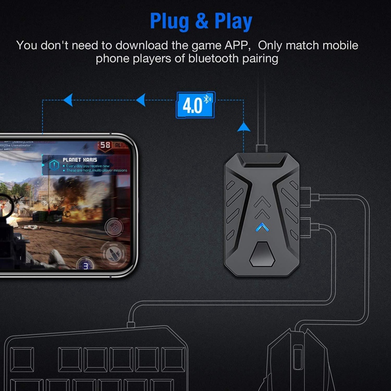 Keyboard and Mouse Converter Portable Mobile Gaming Keyboard Mouse Converter Adapter for Android IOS Phone. 