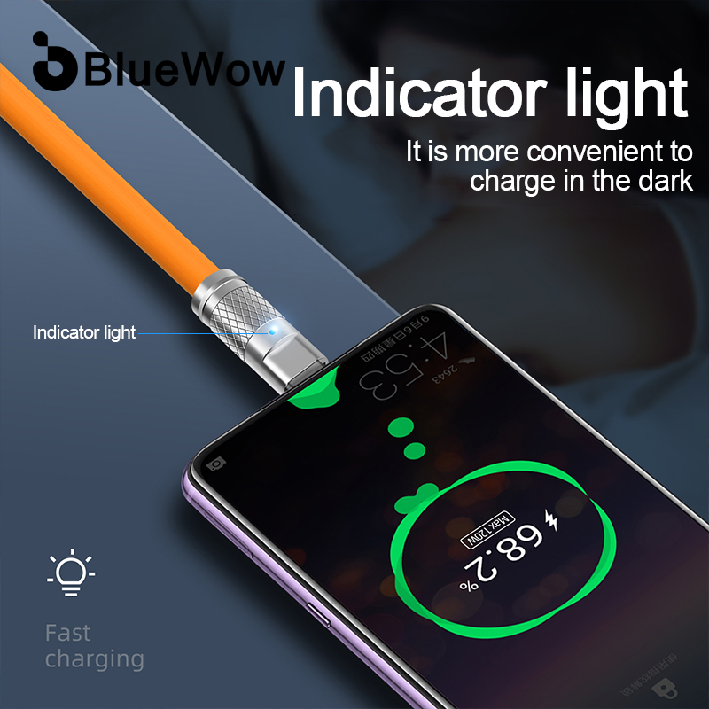 [Lightning for ip]DAMILE 120W 6A Super Fast Charge Liquid Silicone Cable Type-C Charger Data Cable For Xiaomi Huawei Samsung Zinc ip USB Bold Data Line 1.5m. 
