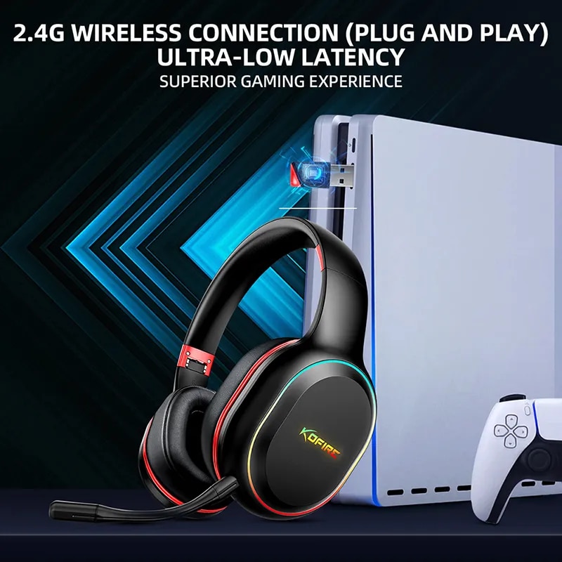 KOFIRE UG-05 2.4GHz/Bluetooth Wireless Gaming Headset for PC, Laptop, PS5, PS4, Nintendo Switch, Dynamic EQ Ultra-Low Latency. 
