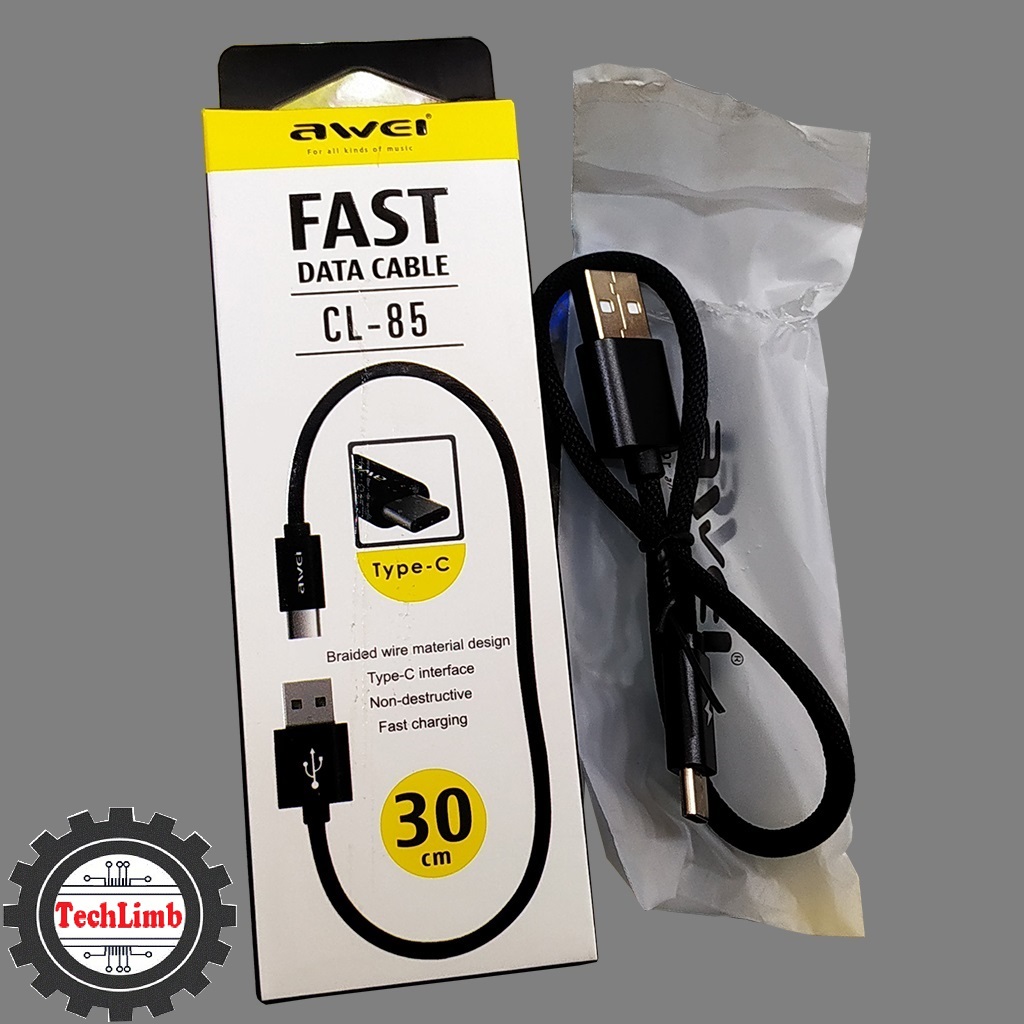 Mini Fast Charging Nylon Braided Micro, Type-C & Lightning Data Cable CL-85 30cm for Powerbank Use - TechLimb. 