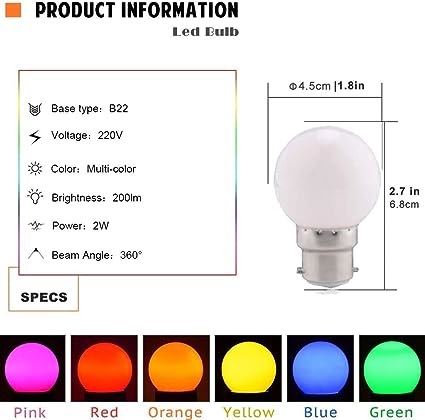iPOWER Red Colour Mini 0.5-Watt B22 Base LED Bulb ( Dream Light ). 