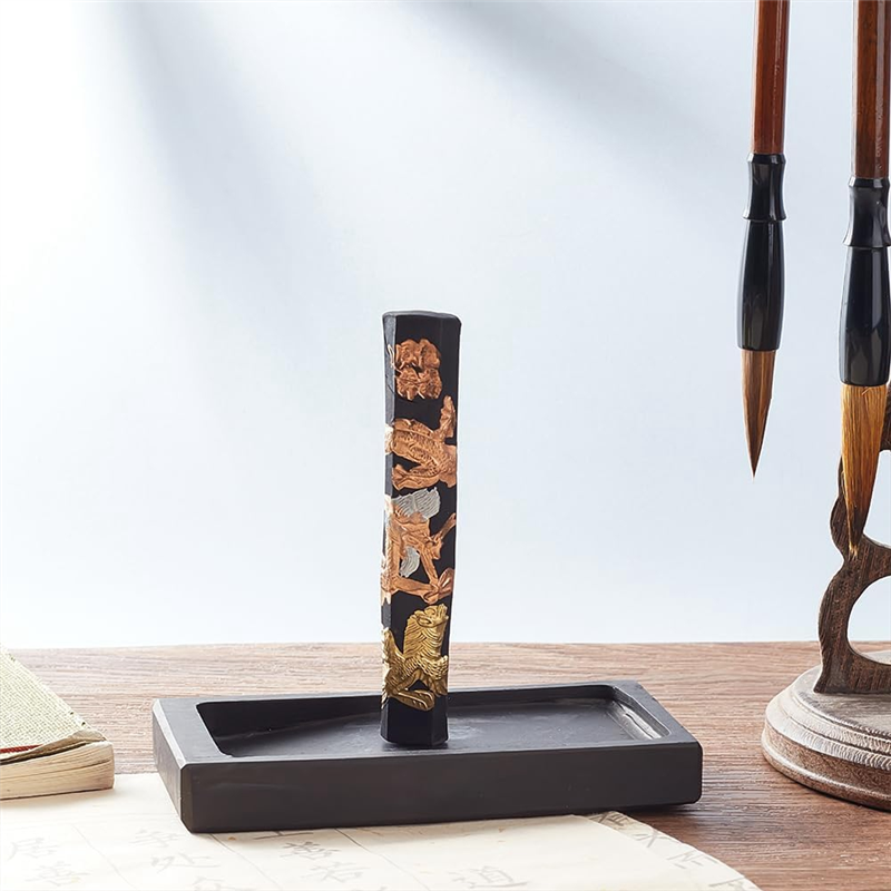 Chinese Calligraphy Rectangle Dragon Phoenix Pattern Sets +Ink Stick 1Set. 